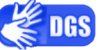 Logo Gebärdensprache. Blau und weiß. Zwei Hände und die Buchstaben D G S.